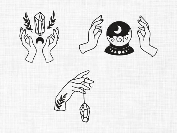 Celestial Moon hands Embroidery Design - 5 Sizes