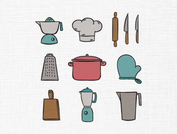 Cooking Set Embroidery Design - 5 Sizes