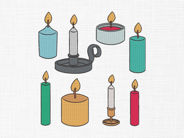 Candles Bundle Embroidery Design - 5 Sizes
