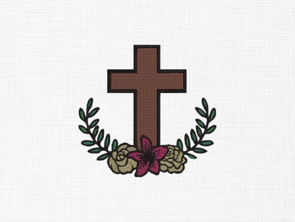 Floral Holy Cross Embroidery Design - 5 Sizes
