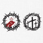 Holy Cross in Crown Of Thorns Embroidery Design - 5 Sizes