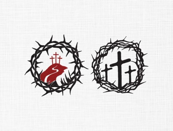Holy Cross in Crown Of Thorns Embroidery Design - 5 Sizes