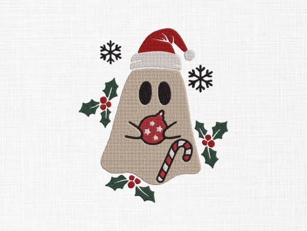Christmas Ghost With Cap Ornaments Embroidery Design - 5 Sizes