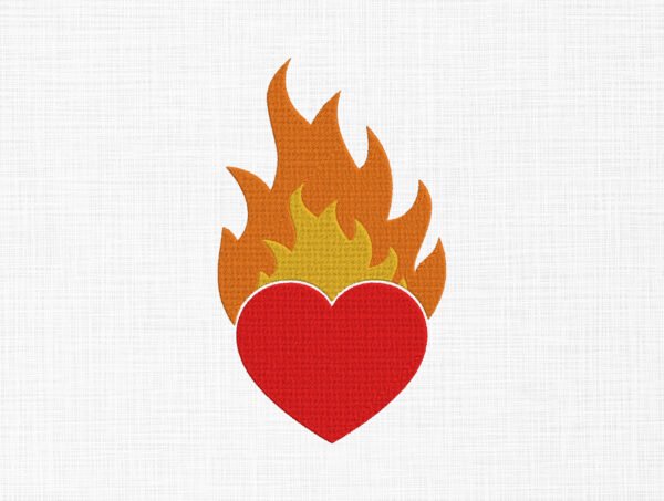 Flaming Heart Embroidery Design - 5 Sizes