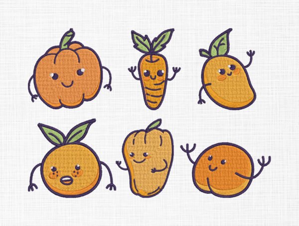 Cute Fruits Embroidery Design - 5 Sizes