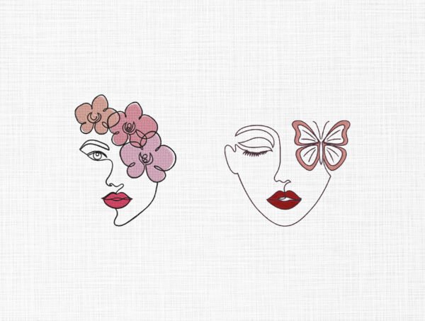 Women Face Embroidery Design - 5 Sizes