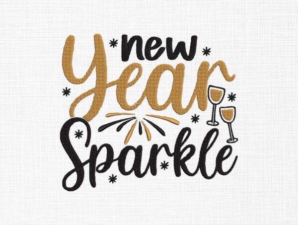 Happy New Year Sparkle Embroidery Design - 5 Sizes