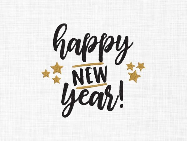 Happy New Year With Stars Embroidery Design - 5 Sizes
