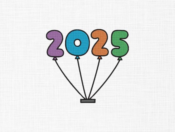 2025 Balloons New Year Embroidery Design - 5 Sizes