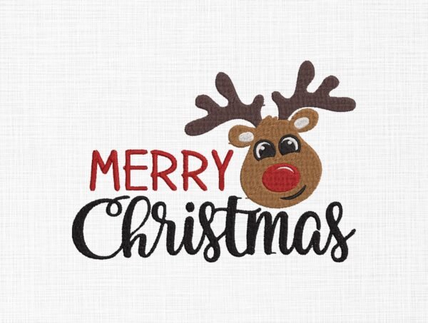 Merry Christmas Reindeer Antlers Embroidery Design - 5 Sizes