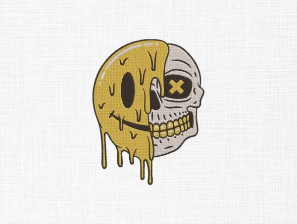 Melting Skeleton Face Embroidery Design - 5 Sizes