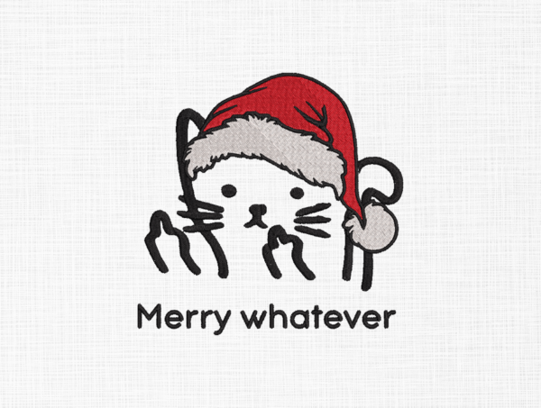 Merry Whatever Cat Embroidery Design - 5 Sizes
