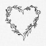 Floral Heart Line Art Embroidery Design - 5 Sizes