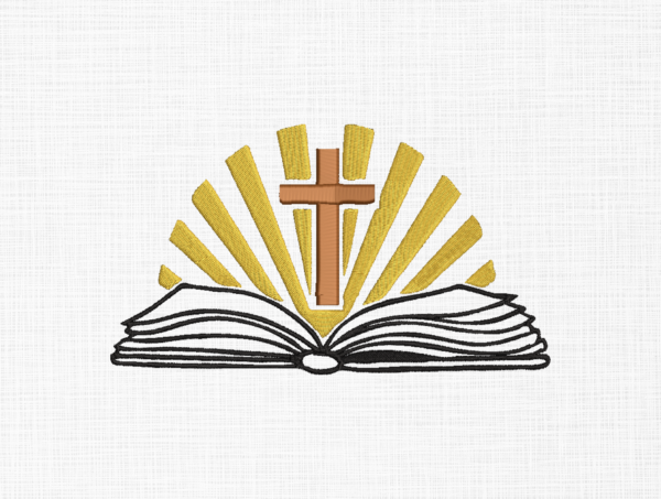 Bible with Cross Embroidery Design - 5 Sizes