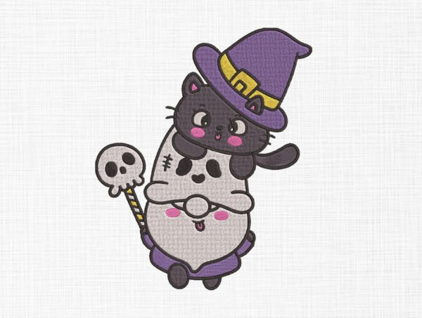 Halloween Cat With Boo Embroidery Design - 5 Sizes