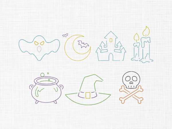 Halloween Line Art Embroidery Design - 5 Sizes
