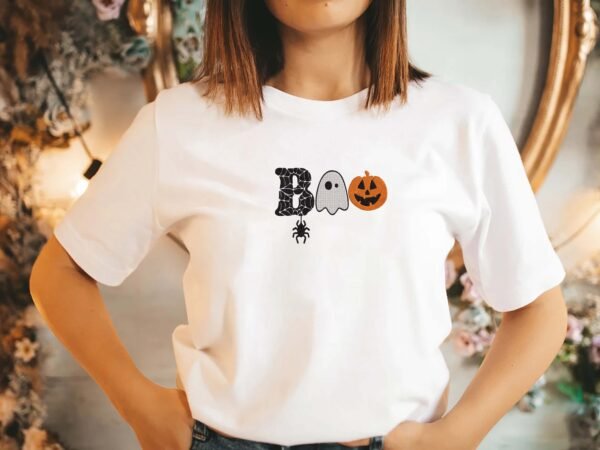 Boo With Ghost Or Pumpkin Embroidery Design - 5 Sizes - Image 2