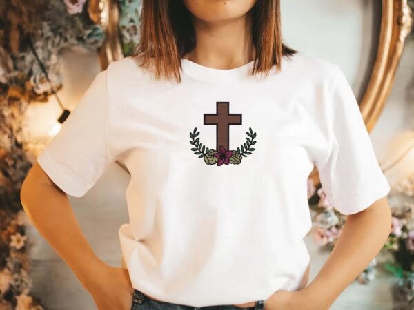 Floral Holy Cross Embroidery Design - 5 Sizes - Image 2