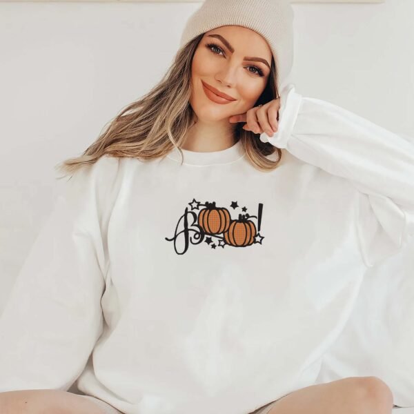Boo With Pumpkin Embroidery Design - 5 Sizes - Image 3