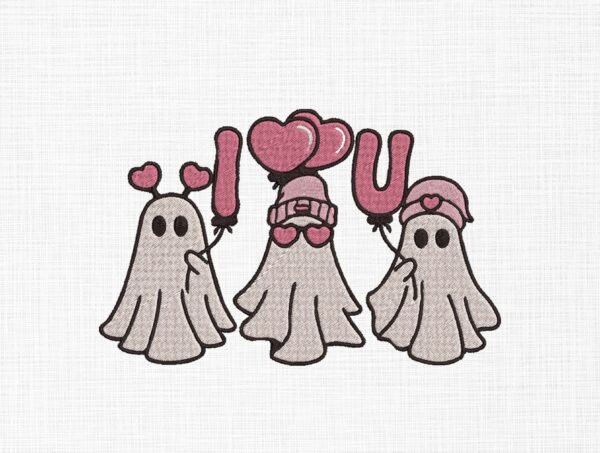 I Love You Ghosts Embroidery Design - 5 Sizes