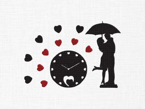 Valentine Couple With Clock Embroidery Design - 5 Sizes