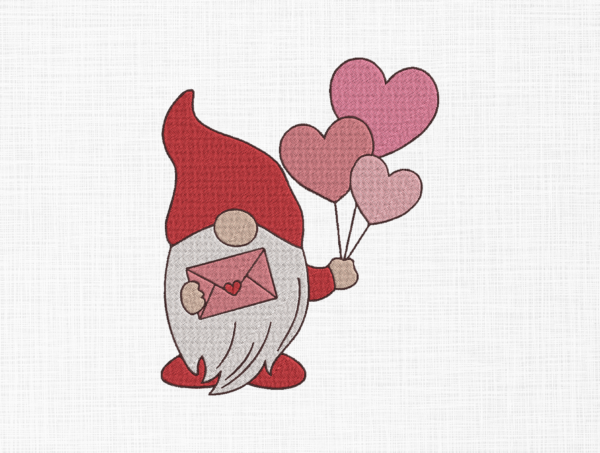 Valentine Gnome Embroidery Design - 5 Sizes