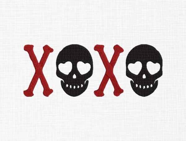 XOXO Valentine Skull Embroidery Design - 5 Sizes