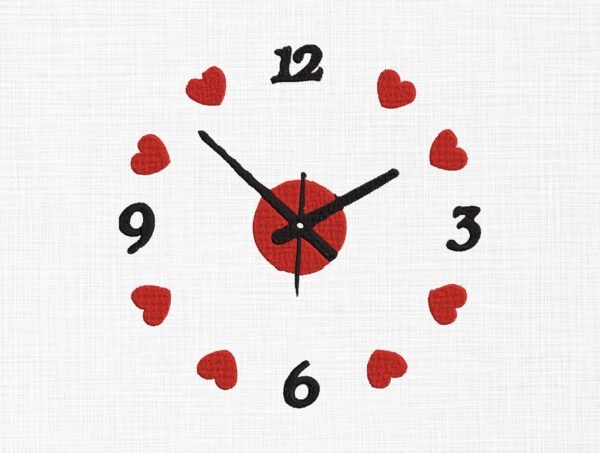Valentine Clock Embroidery Design - 5 Sizes