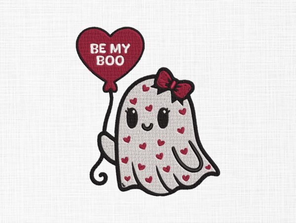 Cute Valentine Ghost Embroidery Design - 5 Sizes