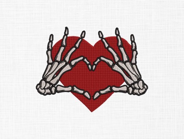 Heart With Skull Hands Embroidery Design - 5 Sizes