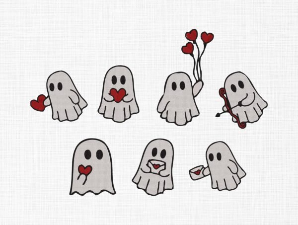 Cute Valentine Ghosts Embroidery Design - 5 Sizes