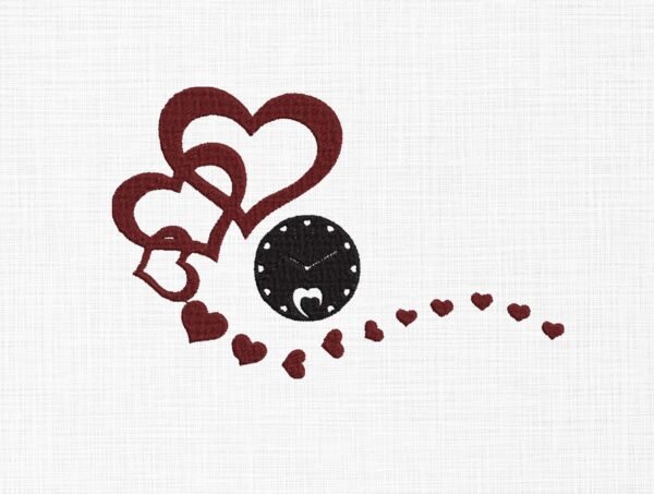 Valentine Hearts Clock Embroidery Design - 5 Sizes