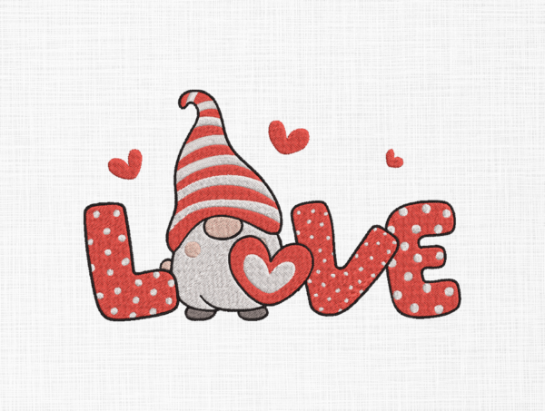 Love gnome Embroidery Design - 5 Sizes