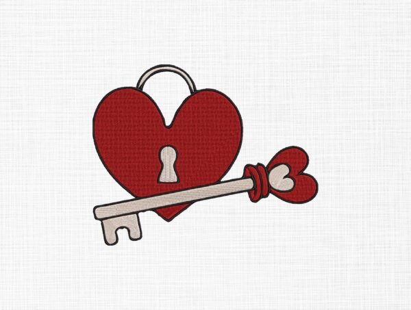 Valentine Lock & Key Embroidery Design - 5 Sizes