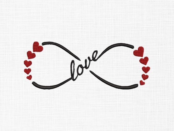 Infinity Love With Hearts Embroidery Design - 5 Sizes