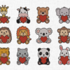 Valentine Cute Animals Bundle Embroidery Design - 5 Sizes