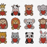 Valentine Cute Animals Bundle Embroidery Design - 5 Sizes