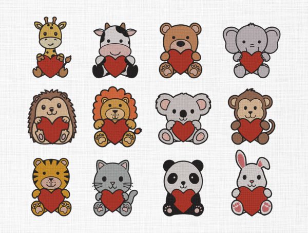 Valentine Cute Animals Bundle Embroidery Design - 5 Sizes