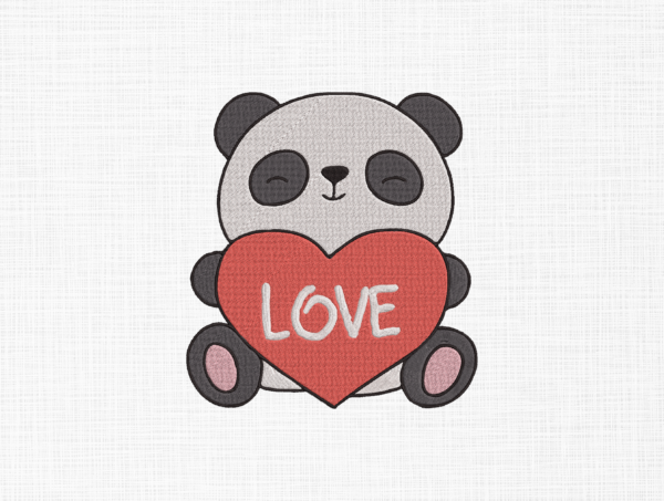 Love Panda Embroidery Design - 5 Sizes