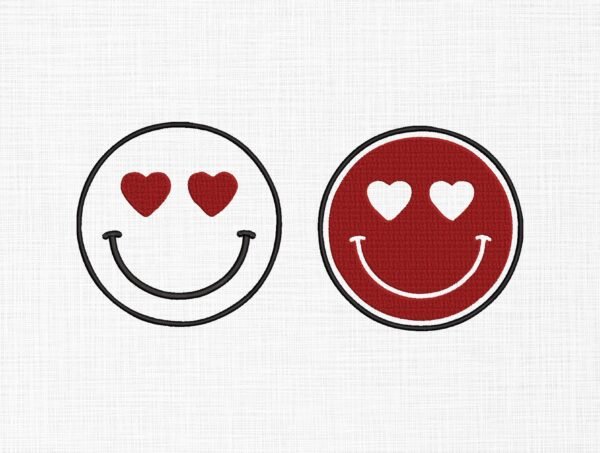 Smiley Face With Hearts Embroidery Design - 5 Sizes