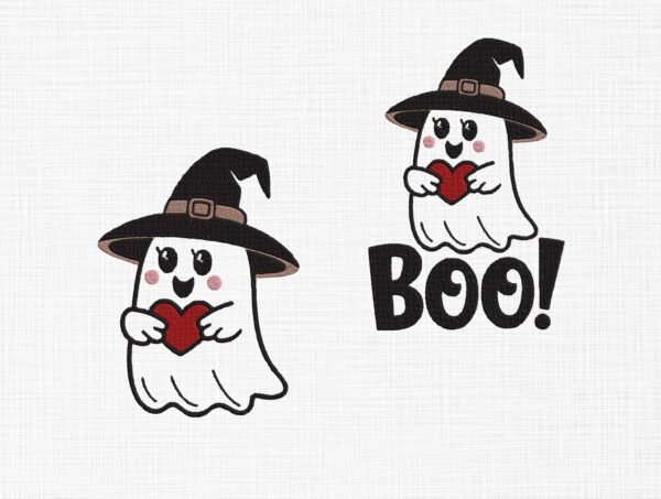 Boo Ghost With Heart Embroidery Design - 5 Sizes