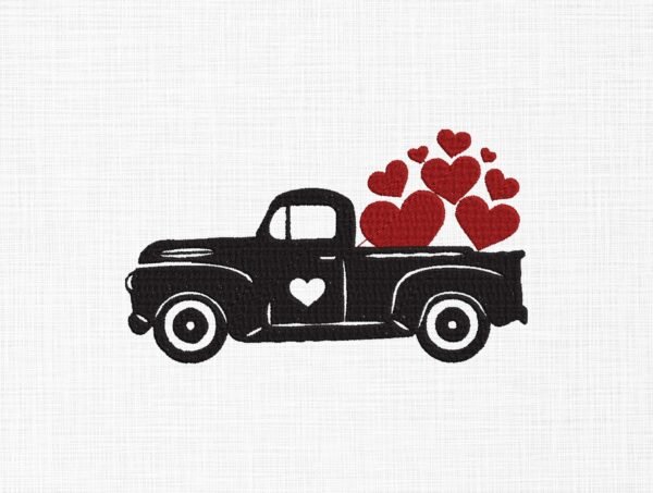 Valentine Truck Loaded With Hearts Embroidery Design - 5 Sizes