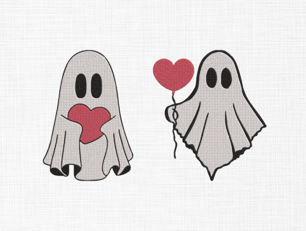 Ghost with heart Embroidery Design - 5 sizes