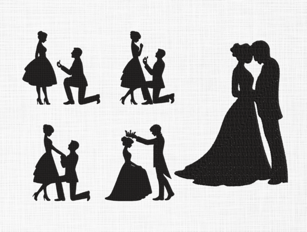 Couple Silhouette Bundle Embroidery Design - 5 sizes