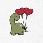 Dinosaur With Balloons Embroidery Design - 5 Sizes