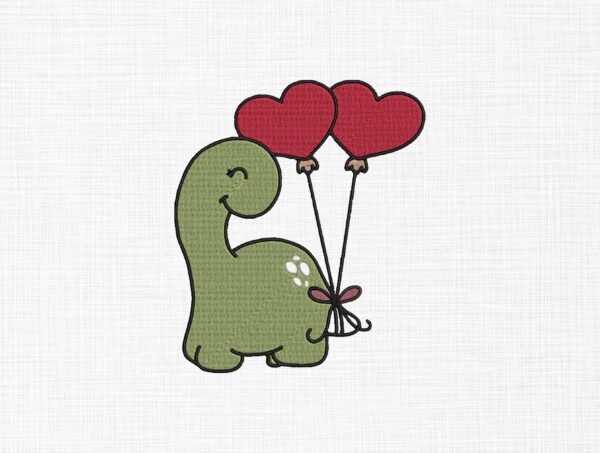Dinosaur With Balloons Embroidery Design - 5 Sizes