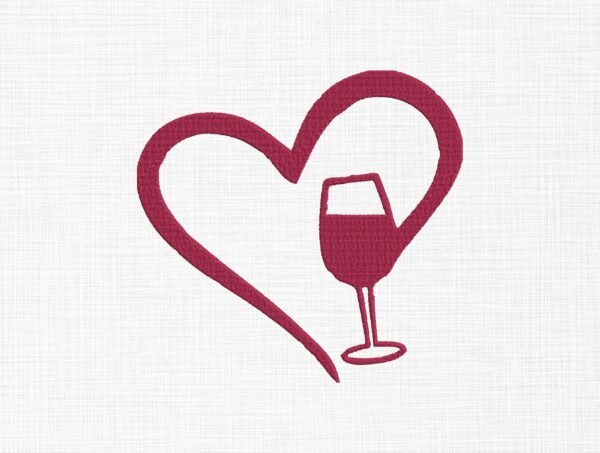 Wine Glass With Heart Embroidery Design - 5 Sizes