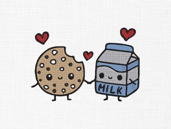 Milk & Cookie With Love Embroidery Design - 5 Sizes