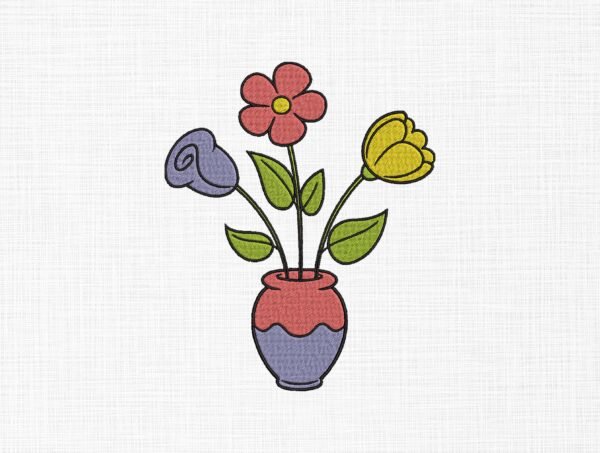 Flowers With Vase Embroidery Design - 5 Sizes