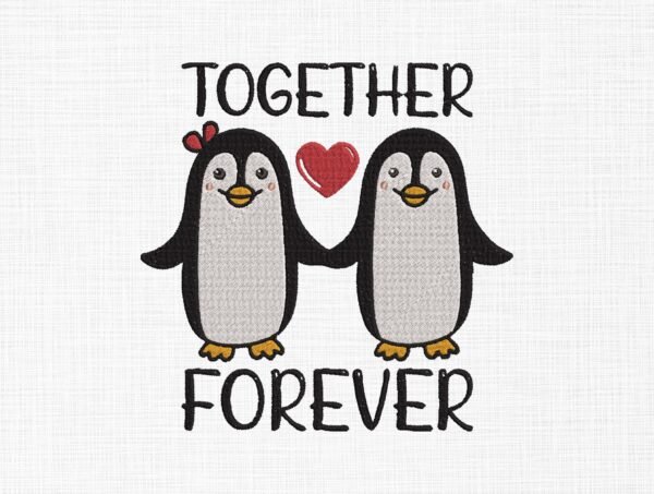 Together Forever Penguins Embroidery Design - 5 Sizes